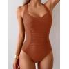 imageB2prity One Piece Swimsuit for Women Tummy Control Bathing Suits Ruched Slimming Swim Suit Push Up Tie Back SwimwearBrown