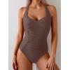 imageB2prity One Piece Swimsuit for Women Tummy Control Bathing Suits Ruched Slimming Swim Suit Push Up Tie Back SwimwearCoffee