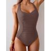 imageB2prity One Piece Swimsuit for Women Tummy Control Bathing Suits Ruched Slimming Swim Suit Push Up Tie Back SwimwearCoffee