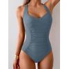 imageB2prity One Piece Swimsuit for Women Tummy Control Bathing Suits Ruched Slimming Swim Suit Push Up Tie Back SwimwearGrey Blue