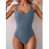 imageB2prity One Piece Swimsuit for Women Tummy Control Bathing Suits Ruched Slimming Swim Suit Push Up Tie Back SwimwearGrey Blue