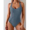 imageB2prity One Piece Swimsuit for Women Tummy Control Bathing Suits Ruched Slimming Swim Suit Push Up Tie Back SwimwearGrey Blue