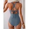 imageB2prity One Piece Swimsuit for Women Tummy Control Bathing Suits Ruched Slimming Swim Suit Push Up Tie Back SwimwearGrey Blue