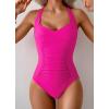 imageB2prity One Piece Swimsuit for Women Tummy Control Bathing Suits Ruched Slimming Swim Suit Push Up Tie Back SwimwearHot Pink