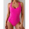 imageB2prity One Piece Swimsuit for Women Tummy Control Bathing Suits Ruched Slimming Swim Suit Push Up Tie Back SwimwearHot Pink
