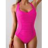 imageB2prity One Piece Swimsuit for Women Tummy Control Bathing Suits Ruched Slimming Swim Suit Push Up Tie Back SwimwearHot Pink