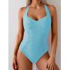 imageB2prity One Piece Swimsuit for Women Tummy Control Bathing Suits Ruched Slimming Swim Suit Push Up Tie Back SwimwearLight Blue