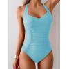 imageB2prity One Piece Swimsuit for Women Tummy Control Bathing Suits Ruched Slimming Swim Suit Push Up Tie Back SwimwearLight Blue