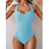 imageB2prity One Piece Swimsuit for Women Tummy Control Bathing Suits Ruched Slimming Swim Suit Push Up Tie Back SwimwearLight Blue