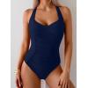 imageB2prity One Piece Swimsuit for Women Tummy Control Bathing Suits Ruched Slimming Swim Suit Push Up Tie Back SwimwearNavy Blue