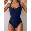 imageB2prity One Piece Swimsuit for Women Tummy Control Bathing Suits Ruched Slimming Swim Suit Push Up Tie Back SwimwearNavy Blue