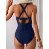 imageB2prity One Piece Swimsuit for Women Tummy Control Bathing Suits Ruched Slimming Swim Suit Push Up Tie Back SwimwearNavy Blue