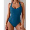 imageB2prity One Piece Swimsuit for Women Tummy Control Bathing Suits Ruched Slimming Swim Suit Push Up Tie Back SwimwearPeacock Blue