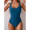 imageB2prity One Piece Swimsuit for Women Tummy Control Bathing Suits Ruched Slimming Swim Suit Push Up Tie Back SwimwearPeacock Blue