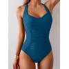 imageB2prity One Piece Swimsuit for Women Tummy Control Bathing Suits Ruched Slimming Swim Suit Push Up Tie Back SwimwearPeacock Blue