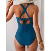 imageB2prity One Piece Swimsuit for Women Tummy Control Bathing Suits Ruched Slimming Swim Suit Push Up Tie Back SwimwearPeacock Blue