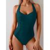 imageB2prity One Piece Swimsuit for Women Tummy Control Bathing Suits Ruched Slimming Swim Suit Push Up Tie Back SwimwearPeacock Green