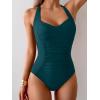 imageB2prity One Piece Swimsuit for Women Tummy Control Bathing Suits Ruched Slimming Swim Suit Push Up Tie Back SwimwearPeacock Green