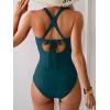imageB2prity One Piece Swimsuit for Women Tummy Control Bathing Suits Ruched Slimming Swim Suit Push Up Tie Back SwimwearPeacock Green