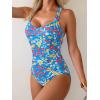 imageB2prity One Piece Swimsuit for Women Tummy Control Bathing Suits Ruched Slimming Swim Suit Push Up Tie Back SwimwearPurple Red and Yellow Flowers