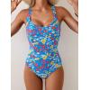 imageB2prity One Piece Swimsuit for Women Tummy Control Bathing Suits Ruched Slimming Swim Suit Push Up Tie Back SwimwearPurple Red and Yellow Flowers