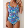 imageB2prity One Piece Swimsuit for Women Tummy Control Bathing Suits Ruched Slimming Swim Suit Push Up Tie Back SwimwearPurple Red and Yellow Flowers