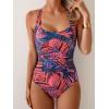 imageB2prity One Piece Swimsuit for Women Tummy Control Bathing Suits Ruched Slimming Swim Suit Push Up Tie Back SwimwearPurple and Blue Printed