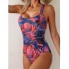 imageB2prity One Piece Swimsuit for Women Tummy Control Bathing Suits Ruched Slimming Swim Suit Push Up Tie Back SwimwearPurple and Blue Printed