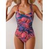 imageB2prity One Piece Swimsuit for Women Tummy Control Bathing Suits Ruched Slimming Swim Suit Push Up Tie Back SwimwearPurple and Blue Printed