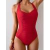 imageB2prity One Piece Swimsuit for Women Tummy Control Bathing Suits Ruched Slimming Swim Suit Push Up Tie Back SwimwearRed