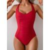 imageB2prity One Piece Swimsuit for Women Tummy Control Bathing Suits Ruched Slimming Swim Suit Push Up Tie Back SwimwearRed
