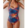 imageB2prity One Piece Swimsuit for Women Tummy Control Bathing Suits Ruched Slimming Swim Suit Push Up Tie Back SwimwearRed and Orange Printed