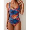 imageB2prity One Piece Swimsuit for Women Tummy Control Bathing Suits Ruched Slimming Swim Suit Push Up Tie Back SwimwearRed and Orange Printed