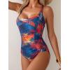 imageB2prity One Piece Swimsuit for Women Tummy Control Bathing Suits Ruched Slimming Swim Suit Push Up Tie Back SwimwearRed and Orange Printed