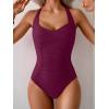 imageB2prity One Piece Swimsuit for Women Tummy Control Bathing Suits Ruched Slimming Swim Suit Push Up Tie Back SwimwearWine Red