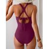 imageB2prity One Piece Swimsuit for Women Tummy Control Bathing Suits Ruched Slimming Swim Suit Push Up Tie Back SwimwearWine Red