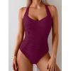 imageB2prity One Piece Swimsuit for Women Tummy Control Bathing Suits Ruched Slimming Swim Suit Push Up Tie Back SwimwearWine Red