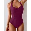 imageB2prity One Piece Swimsuit for Women Tummy Control Bathing Suits Ruched Slimming Swim Suit Push Up Tie Back SwimwearWine Red