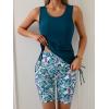 imageB2prity Tankini Swimsuits for Women Tummy Control Two Piece Bathing Suit Tank Top with Shorts Side Tie SwimwearPeacock Blue  Leaf Print