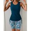 imageB2prity Tankini Swimsuits for Women Tummy Control Two Piece Bathing Suit Tank Top with Shorts Side Tie SwimwearPeacock Blue  Leaf Print