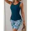 imageB2prity Tankini Swimsuits for Women Tummy Control Two Piece Bathing Suit Tank Top with Shorts Side Tie SwimwearPeacock Blue  Leaf Print