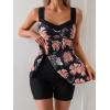 imageB2prity Tankini Swimsuits for Women Tummy Control Two Piece Modest Bathing Suits Floral Skirt Top with BoyshortsBlack Pink Floral