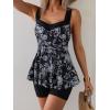 imageB2prity Tankini Swimsuits for Women Tummy Control Two Piece Modest Bathing Suits Floral Skirt Top with BoyshortsBlack White Floral