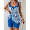 imageB2prity Tankini Swimsuits for Women Tummy Control Two Piece Modest Bathing Suits Floral Skirt Top with BoyshortsBlue White Floral