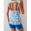 imageB2prity Tankini Swimsuits for Women Tummy Control Two Piece Modest Bathing Suits Floral Skirt Top with BoyshortsBlue White Floral