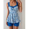 imageB2prity Tankini Swimsuits for Women Tummy Control Two Piece Modest Bathing Suits Floral Skirt Top with BoyshortsBlue White Floral