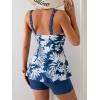imageB2prity Tankini Swimsuits for Women Tummy Control Two Piece Modest Bathing Suits Floral Skirt Top with BoyshortsBlue White Leaf