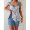 imageB2prity Tankini Swimsuits for Women Tummy Control Two Piece Modest Bathing Suits Floral Skirt Top with BoyshortsGrey Blue Stripe