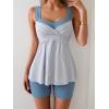 imageB2prity Tankini Swimsuits for Women Tummy Control Two Piece Modest Bathing Suits Floral Skirt Top with BoyshortsGrey Blue Stripe