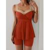 imageB2prity Tankini Swimsuits for Women Tummy Control Two Piece Modest Bathing Suits Floral Skirt Top with BoyshortsLight Brown  Brick Red